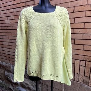 Soft Surroundings light neon green knit sweater with side panel Size PM